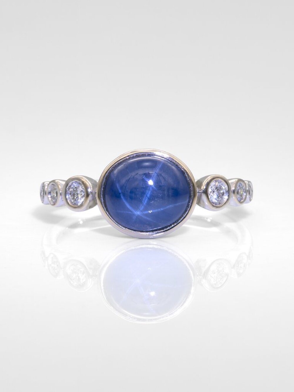 2.63ct Natural Star Sapphire Ring with Natural Diamond Accents in Solid 14K Gold